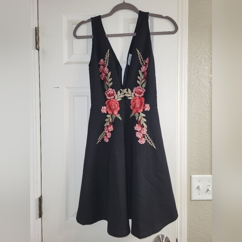 Black dress with embroidered roses